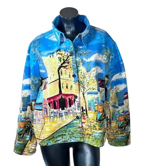 NWOT TAKE TWO European Art-to-Wear Colorful Button Down Jacket Women's Size 1X - Picture 1 of 16